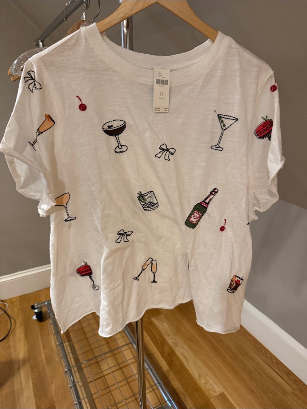 Maeve White Embroidered Cocktail Tee